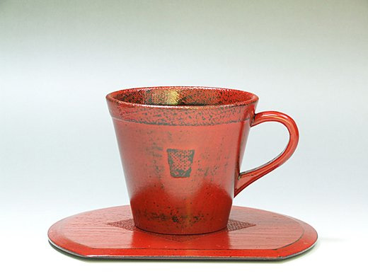 山中塗 木製 渕布コーヒーカップ(根来塗り)1客 