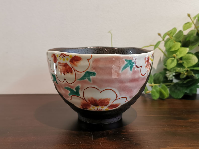 九谷焼　茶漬碗花紋ピンク 