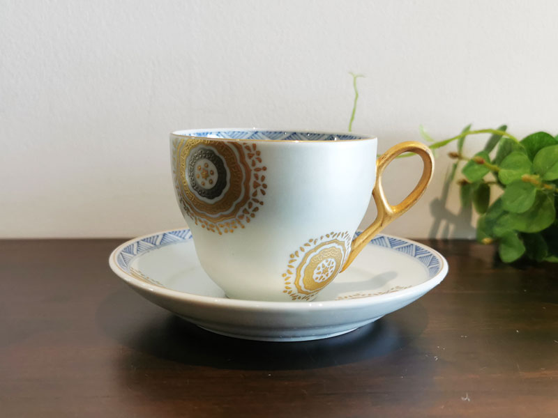 九谷焼 コーヒー碗皿 シルバー丸紋 